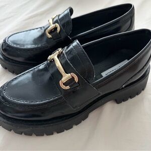 Steve Madden Black Loafers with Gold Buckle